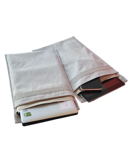Pochette Faraday en tissu gris  grande 31x24 cm