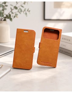 Étui anti-ondes en cuir fauve  pour iPhone 17 Pro Max