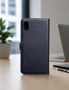 Caixa anti-onda de couro de cor preta do iPhone XR (livro)