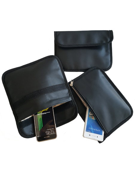 Pochette Faraday grand modèle noir cuir