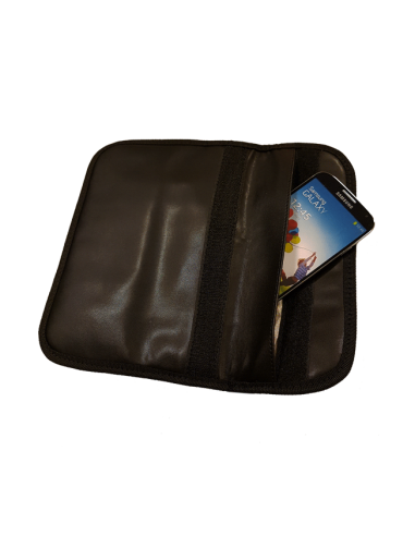 Pochette Faraday grand modèle noir cuir